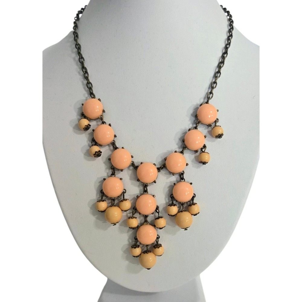 Vintage‎ Bubble Bib Necklace Coral Peach Beads Beaded Boho Victorian Art Deco